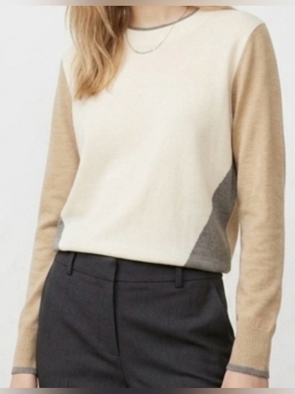 LOFT XSP LUXE KNIT White Tan Brown Color block sweater